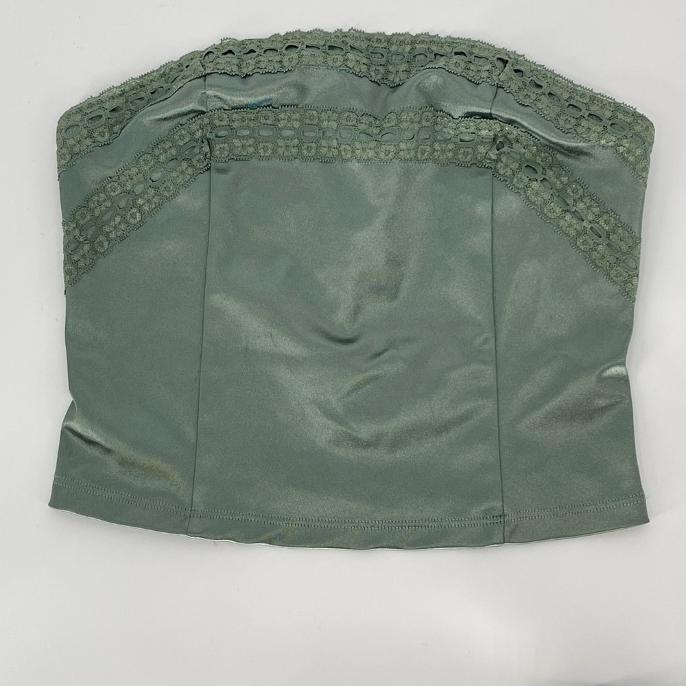 Kimchi Blue Women's Green Lace Trim Satin Strapless Tube Top Size Small Petite